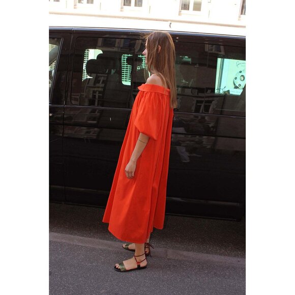 Orange Red Off-Shoulder Puff Sleeve Maxi Sundress - Picture 4 of 11